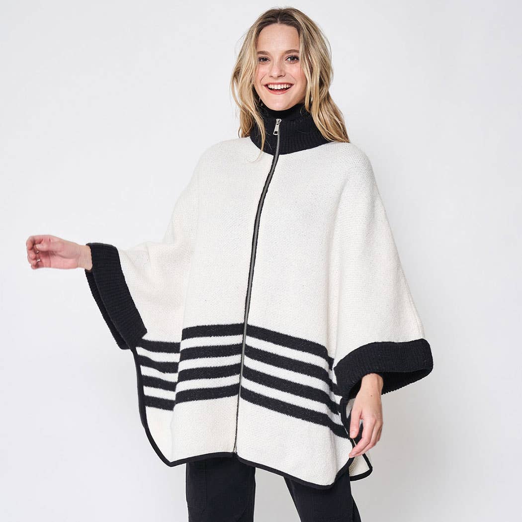 Triple Bordered Zip-Up Knit Kimono