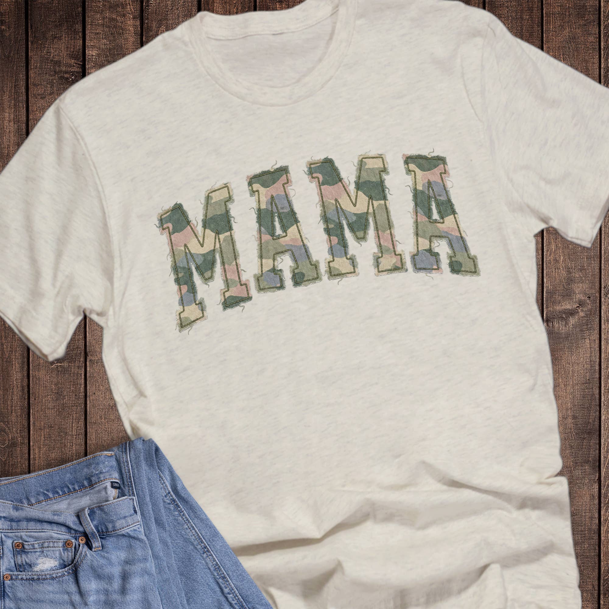 Mama Camo Faux Embroidered Graphic Tee