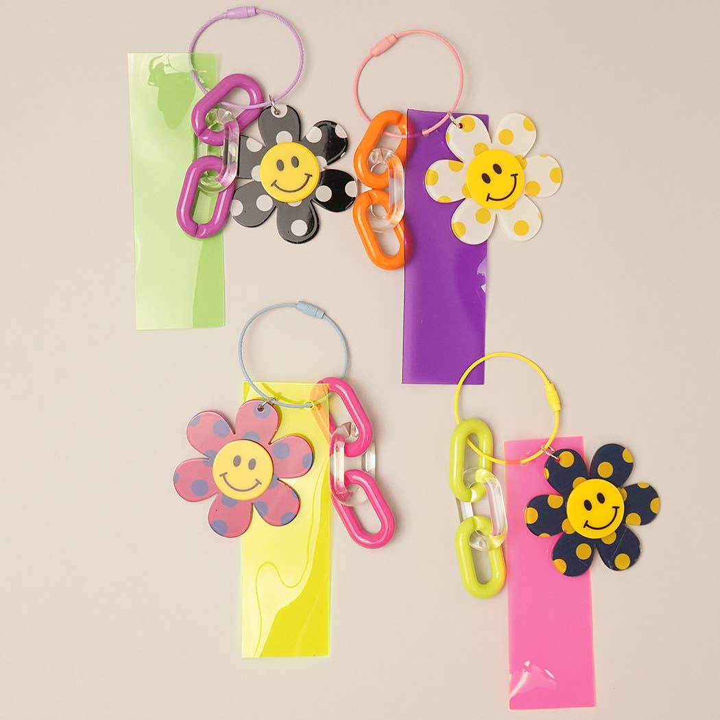 Happy Face Polka Dot Flower Keychain Bag Charm