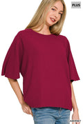 0225 Plus Double Knit Short Sleeve Top SI-29534