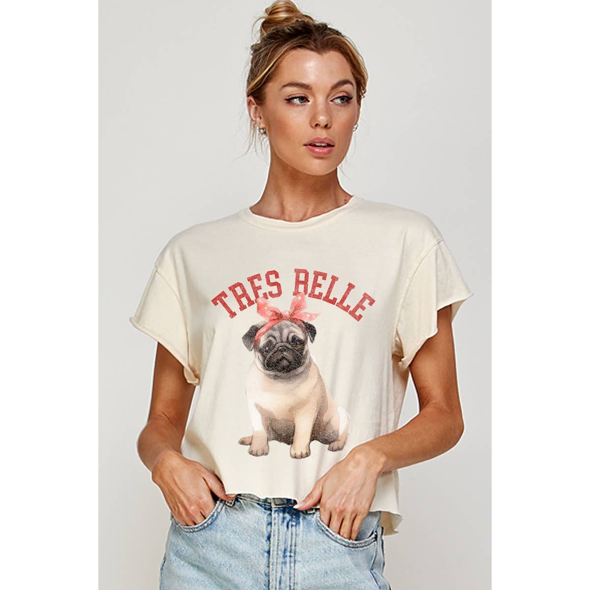 Tres Belle Puppy Vintage Graphic Crop Tee