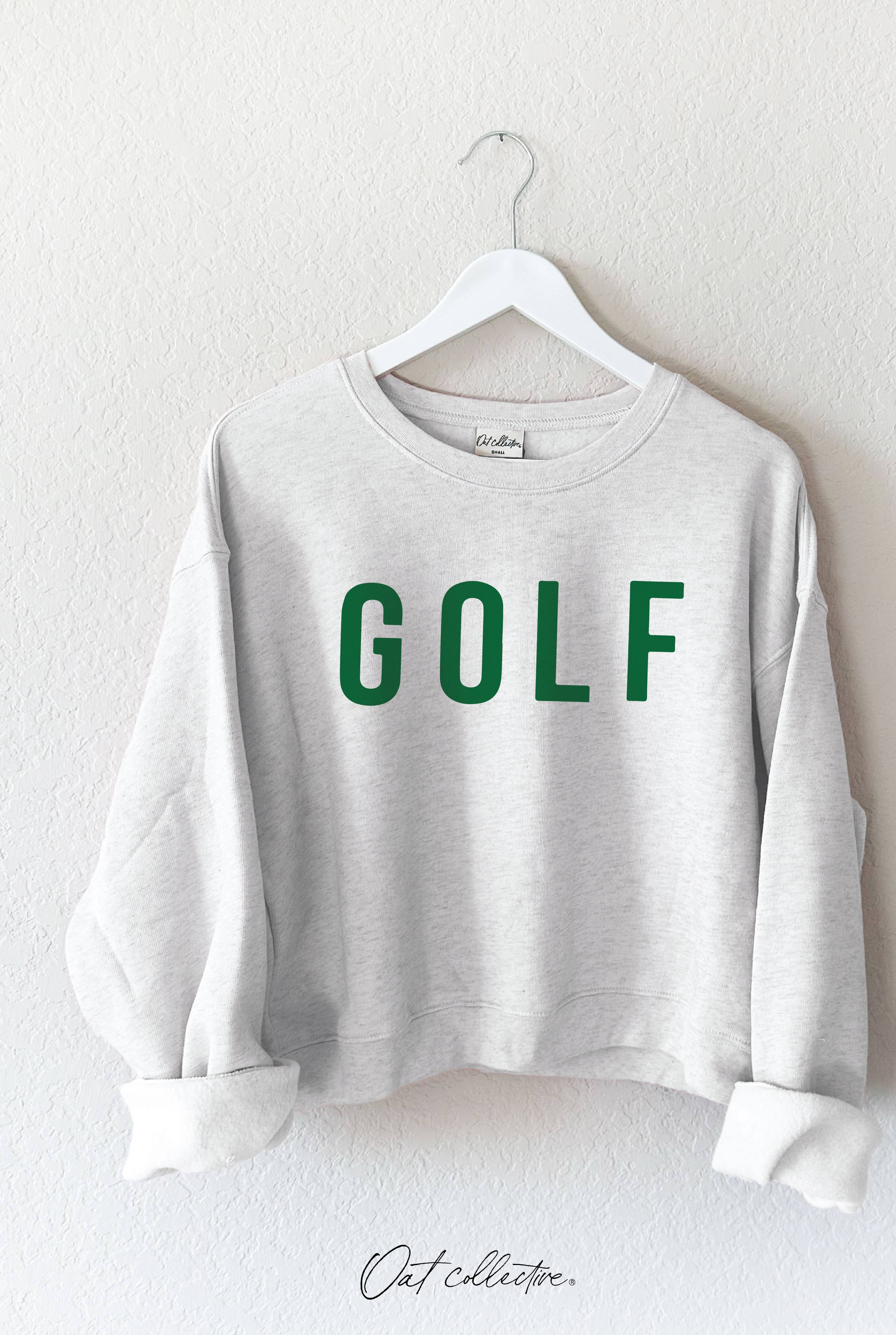 Golf Mid Length Cropped Graphic Fleece Pullover Relaxed Fit.