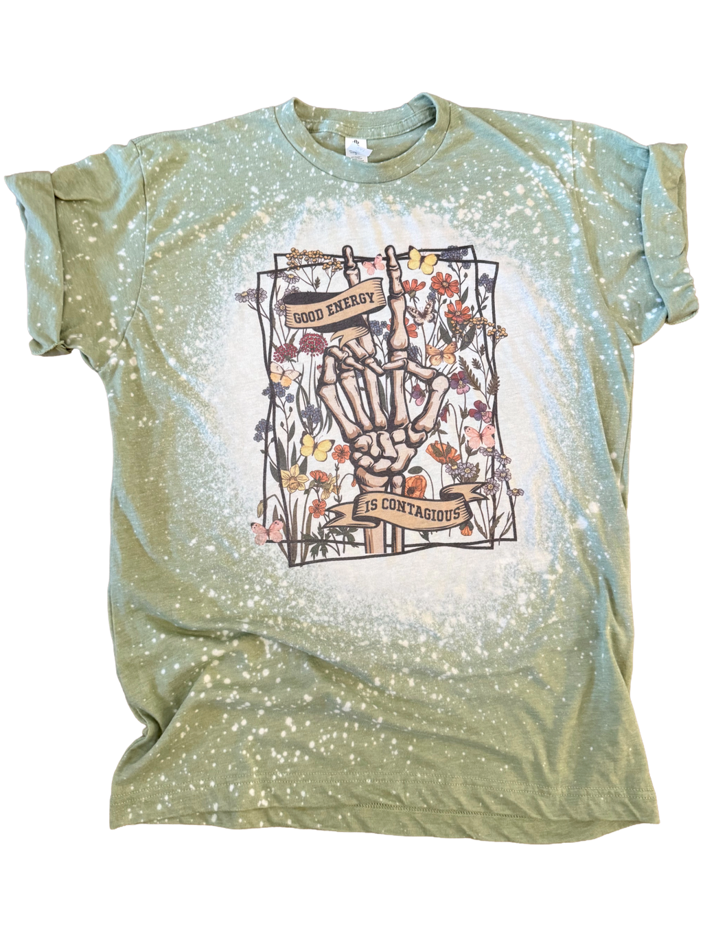 Good Energy Is Contagious Skeleton Floral Bleached Tee Unisex
