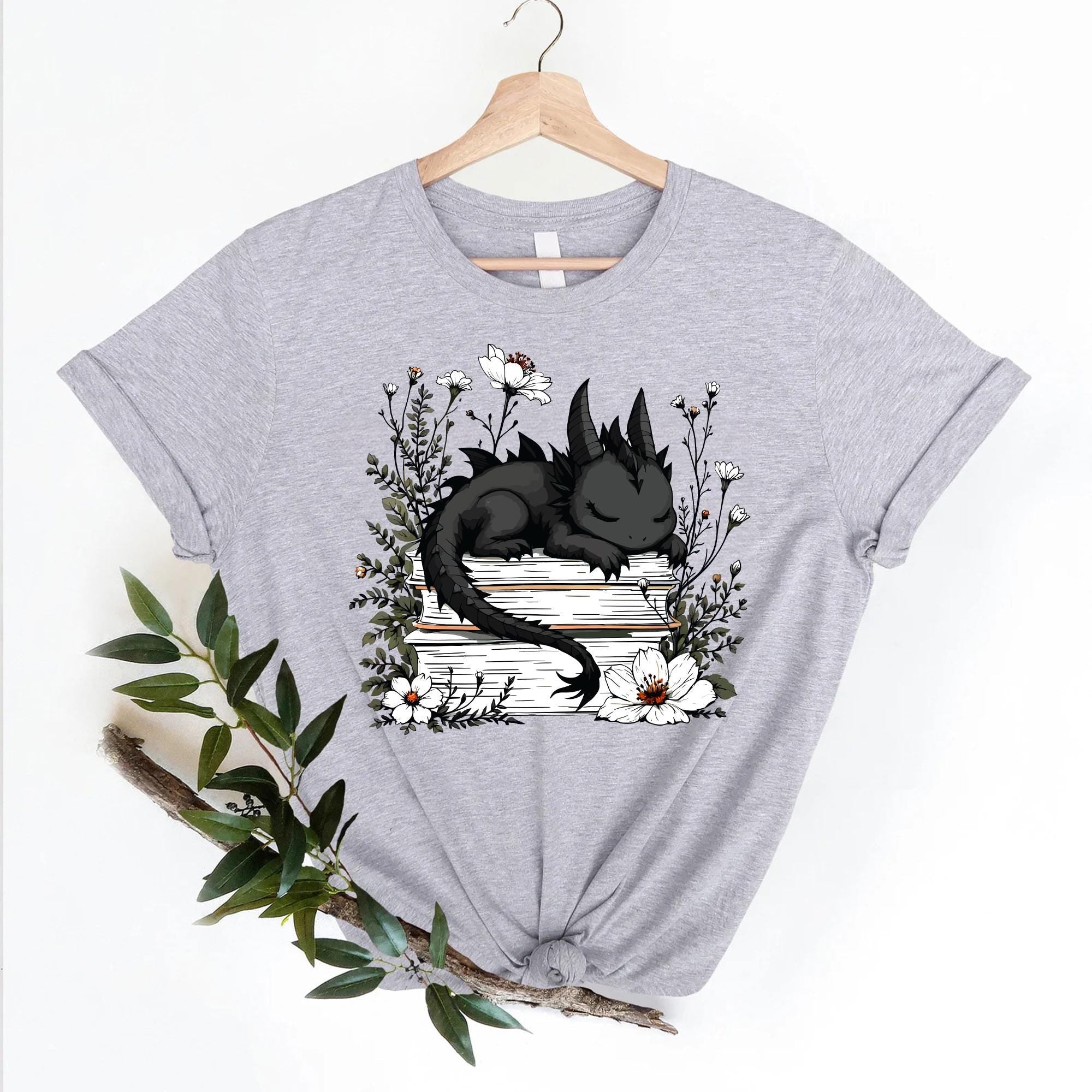Floral Dragon Book Lover Fantasy Bookworm Tee Bookish Dragon Dragon Book Lover Book Literary Tee (3)
