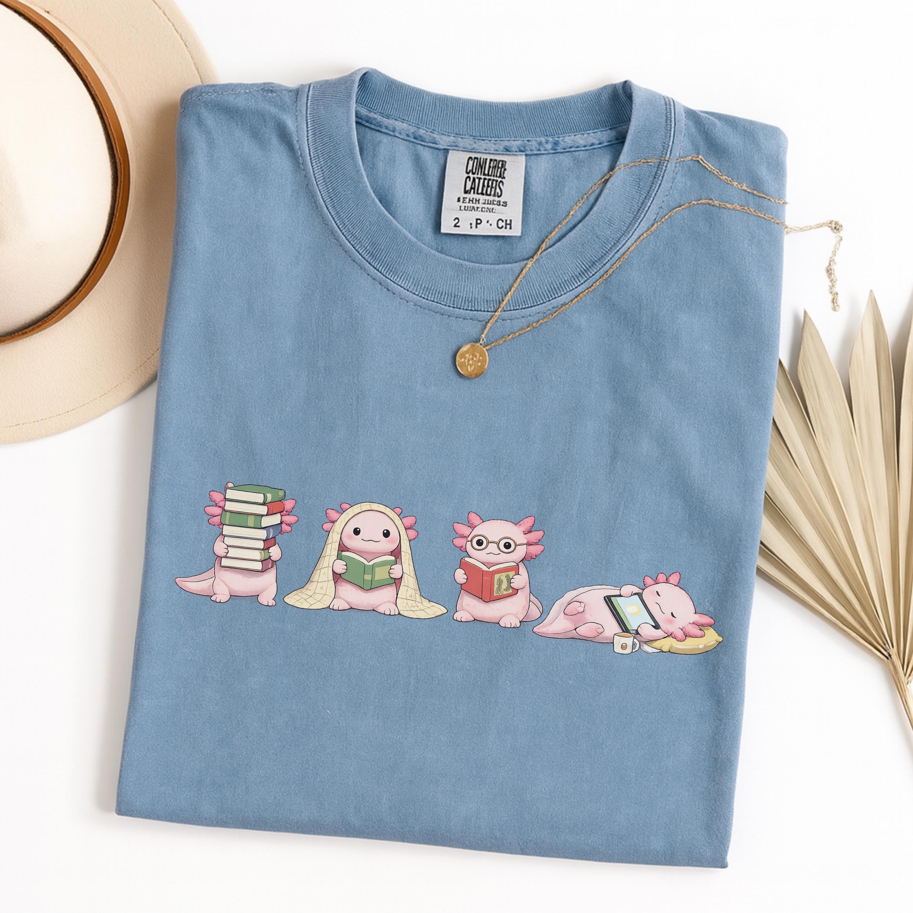 Axolotl Reading Book Lover Tee Reading Animal Bookish Librarian Comfort Colors Tee (3)
