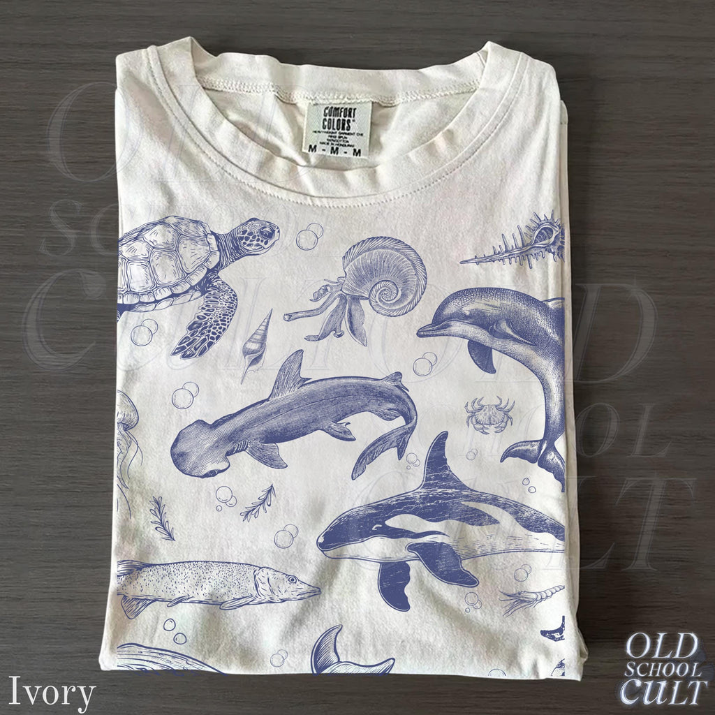 Sea Animal 90s Retro Ocean Nature Sealife Ocean Whale Orca Turtle Dolphin Shit Tee Ocean