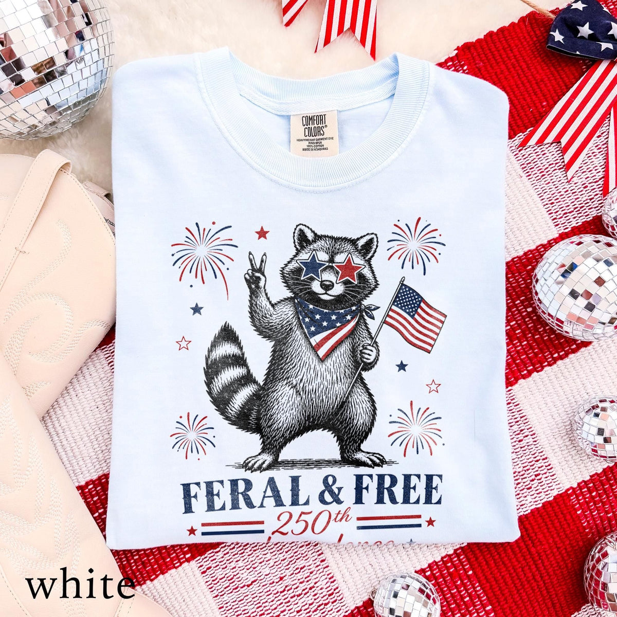 Usa 250th Anniversary Feral Free Raccoon Tee Patriotic America Comfort Colors Freedom Tee