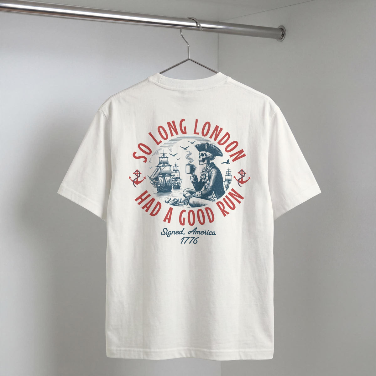 4th July Long London 1776 Front Back Tee Skeleton Patrio Independence Day