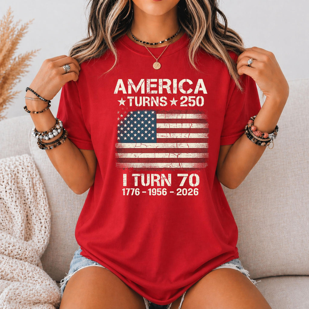 Custom America Turns 250 Turn 70 Birthday Patriotic Usa 1776-2026 Tee 70th Milestone Birthday