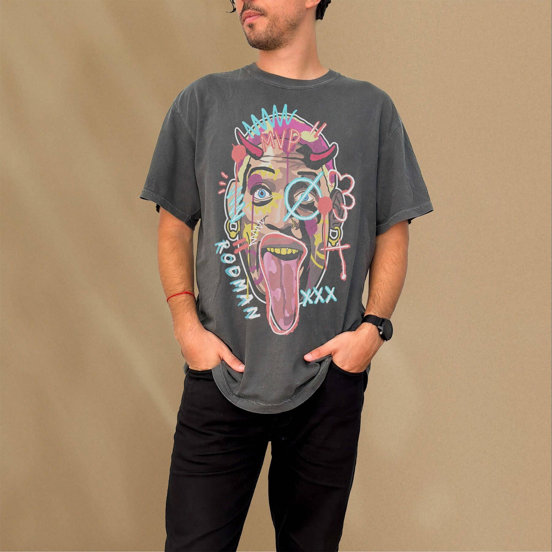 Dennis Rodman Chicago Basketball Tee - 90s Basquiat Style