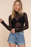 ..SI-26451 Long Slv Mock Neck Mesh Top