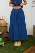 Elastic Waist Denim Maxi Skirt