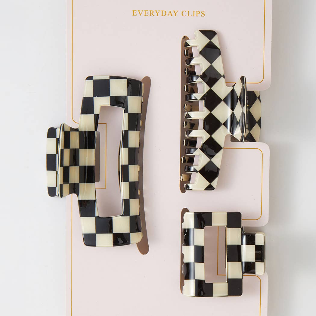Checker Story Classic Hair Clip Claw Set