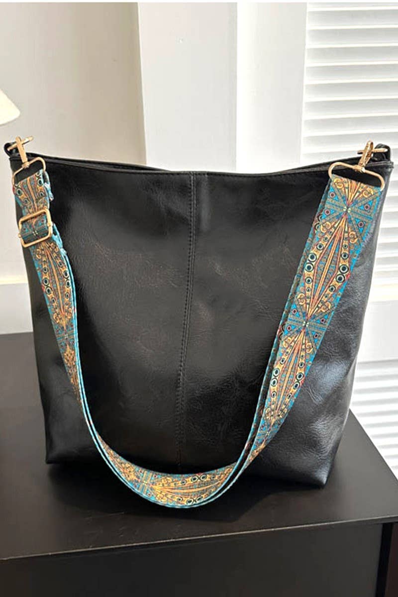 `.0722 Retro Pattern Strap Vegan Leather Crossbody Shoulder Bag Si-