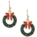 Colorful Wreath Design Christmas Hook Earrings