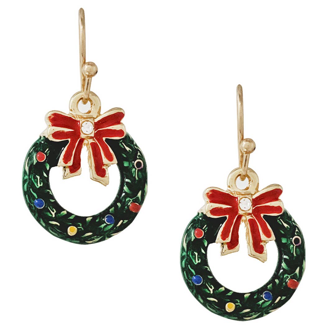 Colorful Wreath Design Christmas Hook Earrings