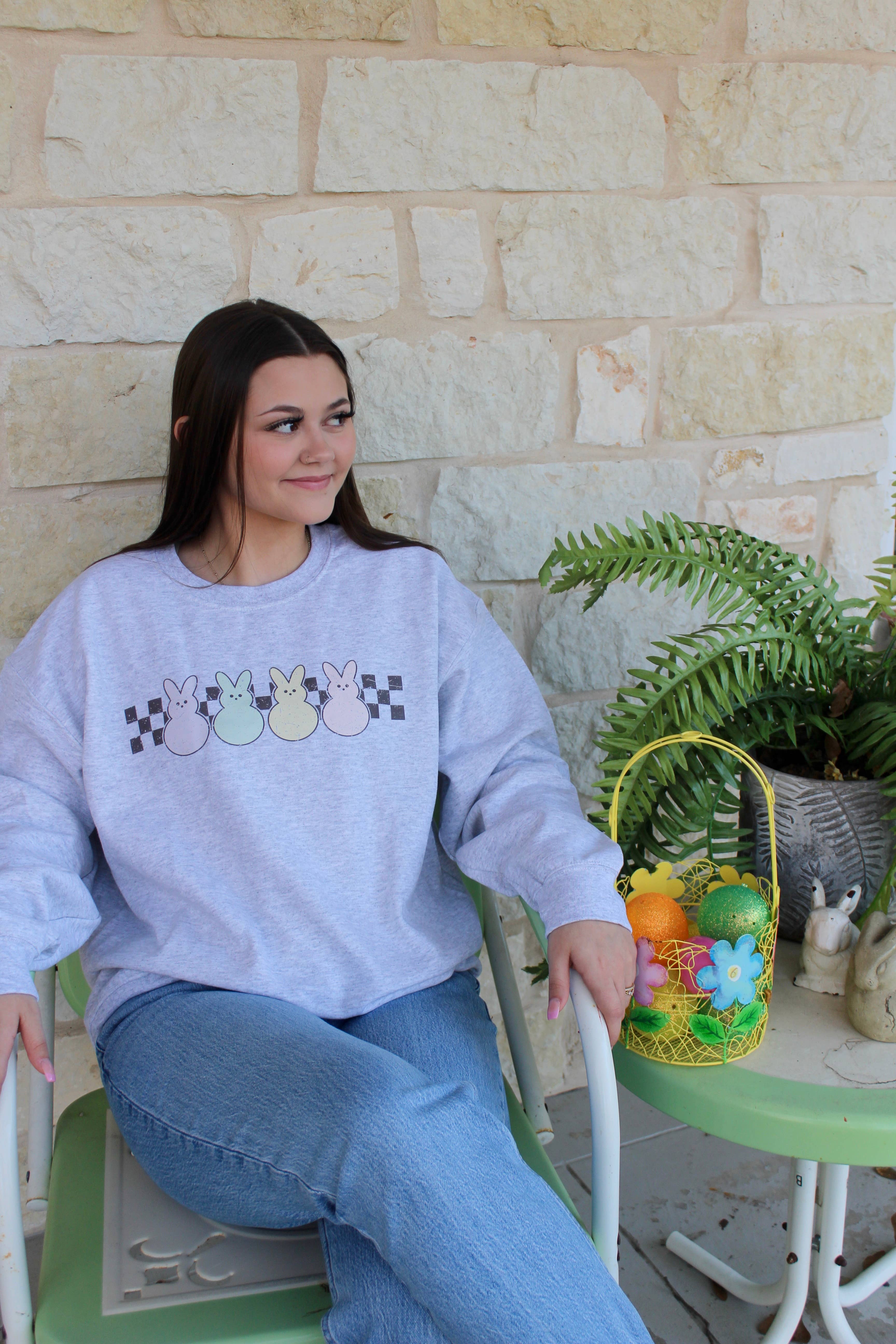 Retro Checkered Peeps Graphic Sweater