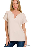 ....SI-26004 Baby Waffle Henley Neck Short Sleeve Top