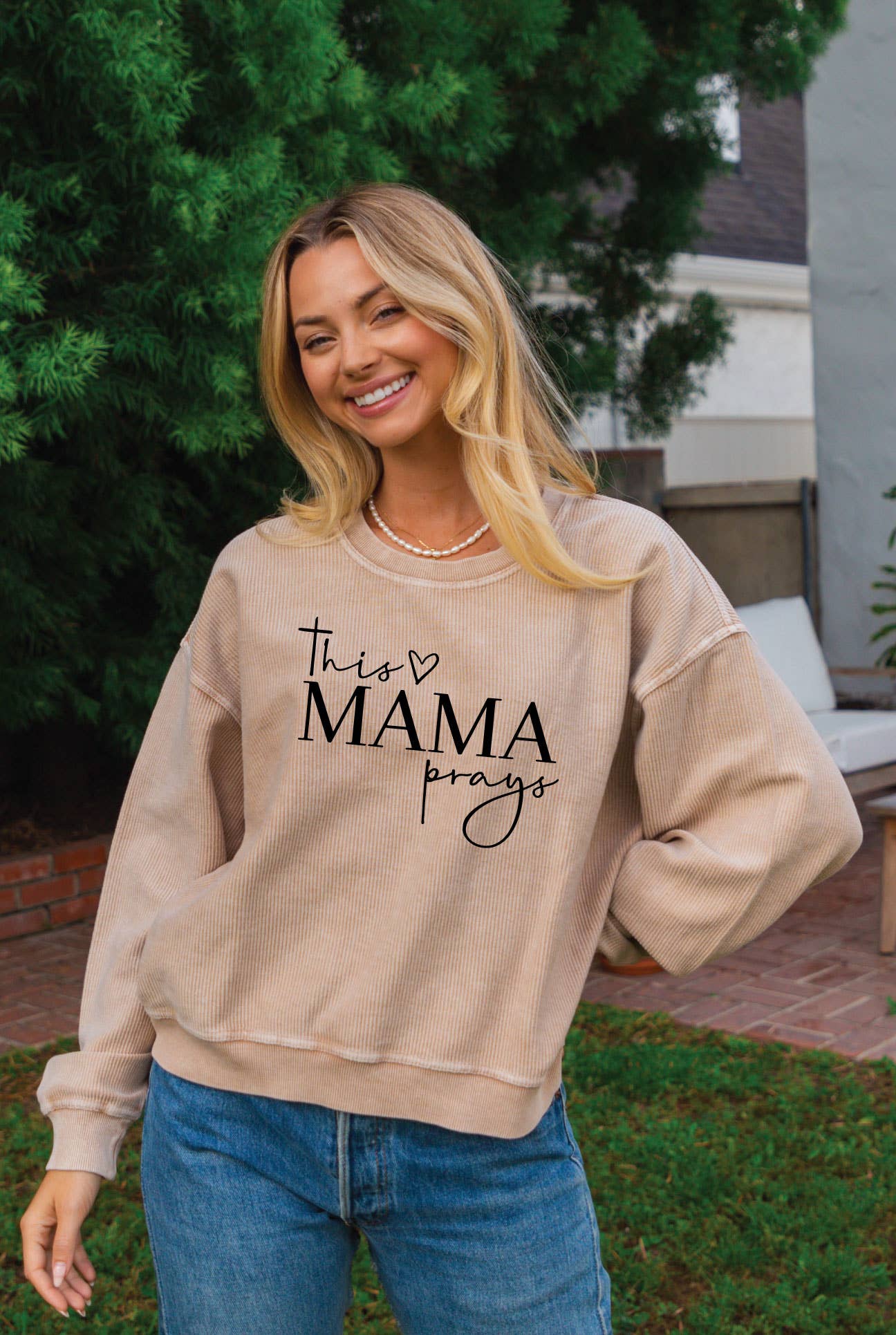 This Mama Prays Cropped Thermal Vintage Pullover