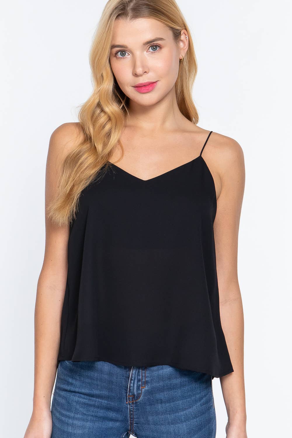 ...SC98370 Fitted Double V-Neck Cami Woven Top