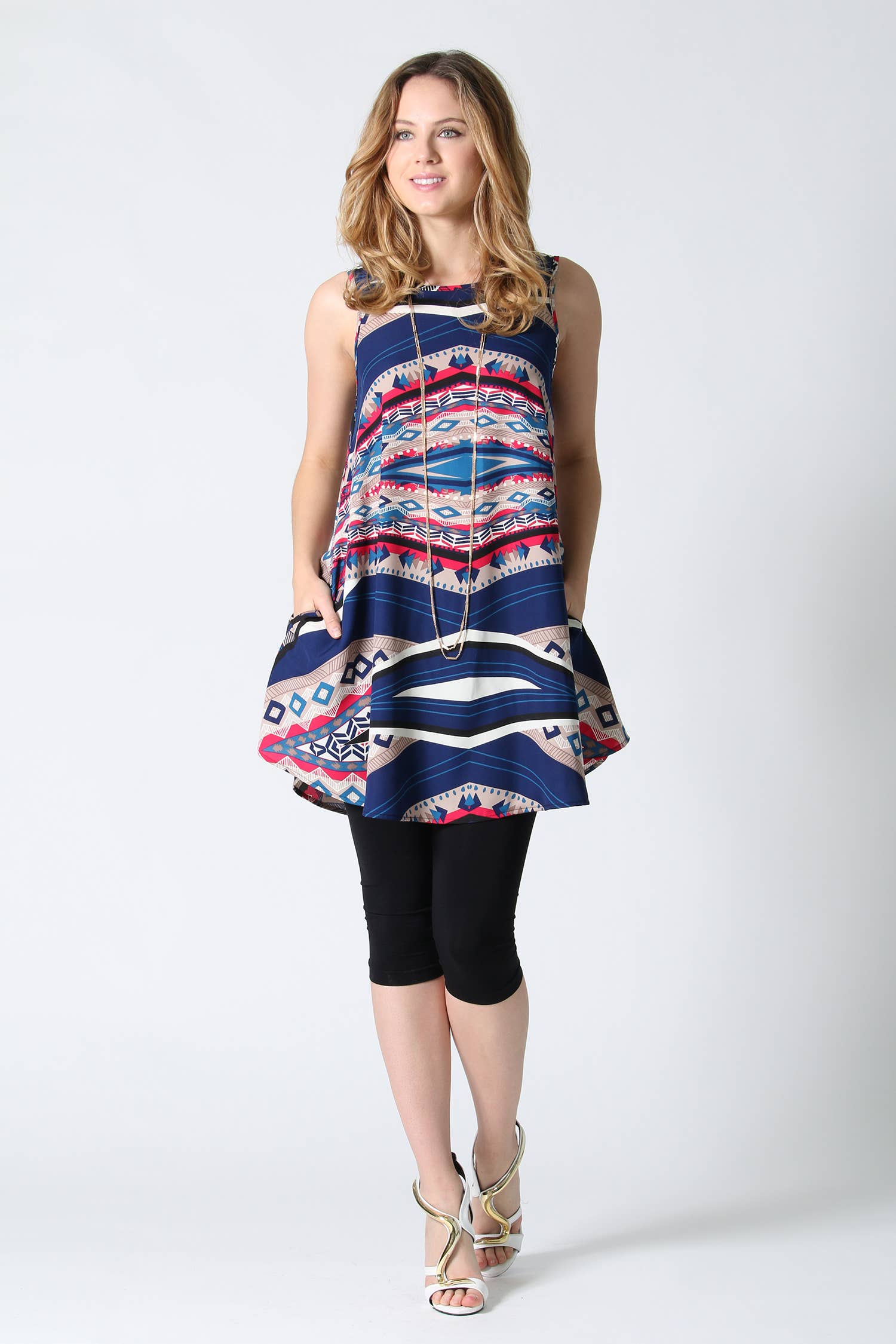 .SC16139 [Plus Size] QD4167-3_Navy Navy Geometric Pocket Swing Tank -