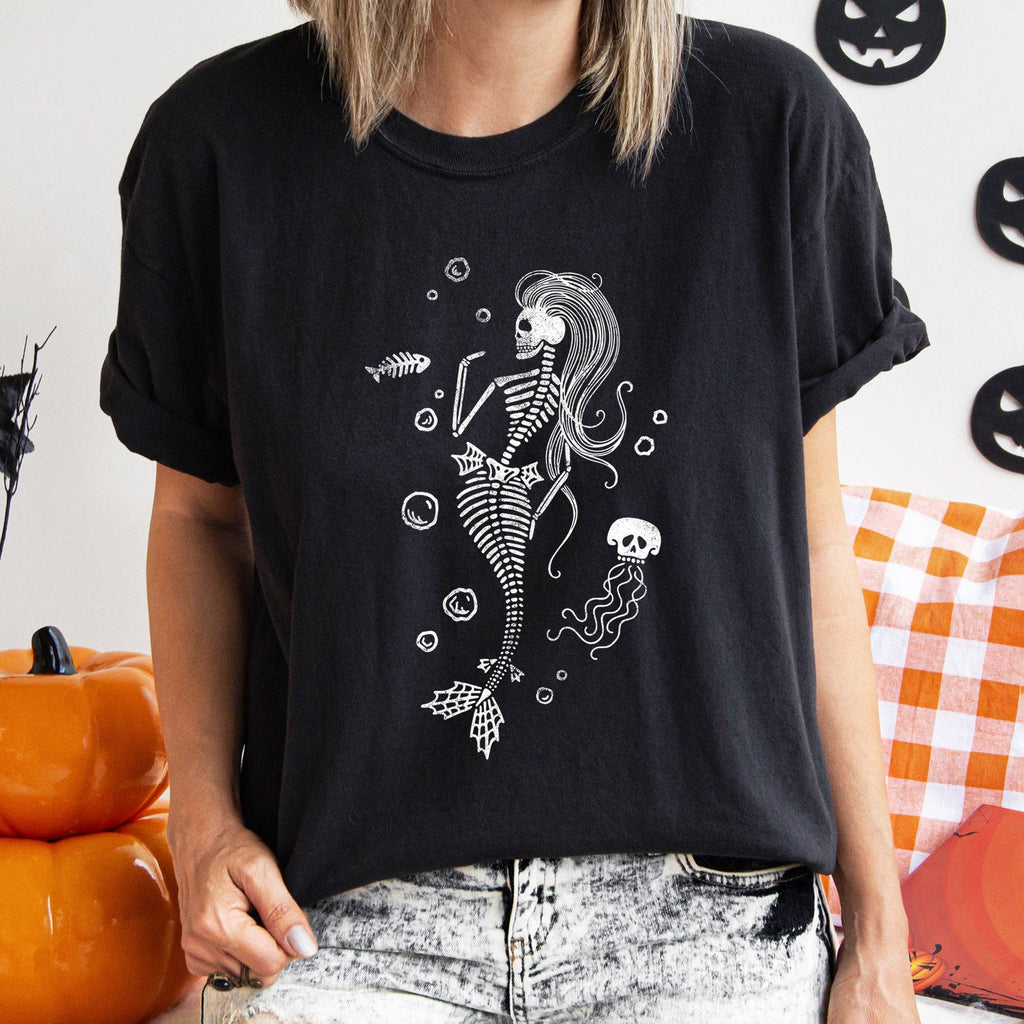 Mermaid Skeleton Jellyfish Halloween White Print Unisex