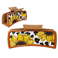 Sunflower Print Leather Hair Claw