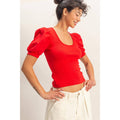 Ribbed Puff Sleeve Scoop Neck Top