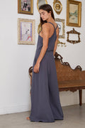 R5551 Cross Back Wide Legs Sleeveless Solid Jumpsuit Unisex