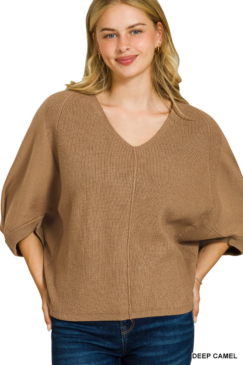 1006 Viscose V Neck Dolman Sweater SI-28880