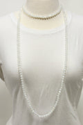 NK-2244 White 60 Hand Knotted Glass Bead Necklace