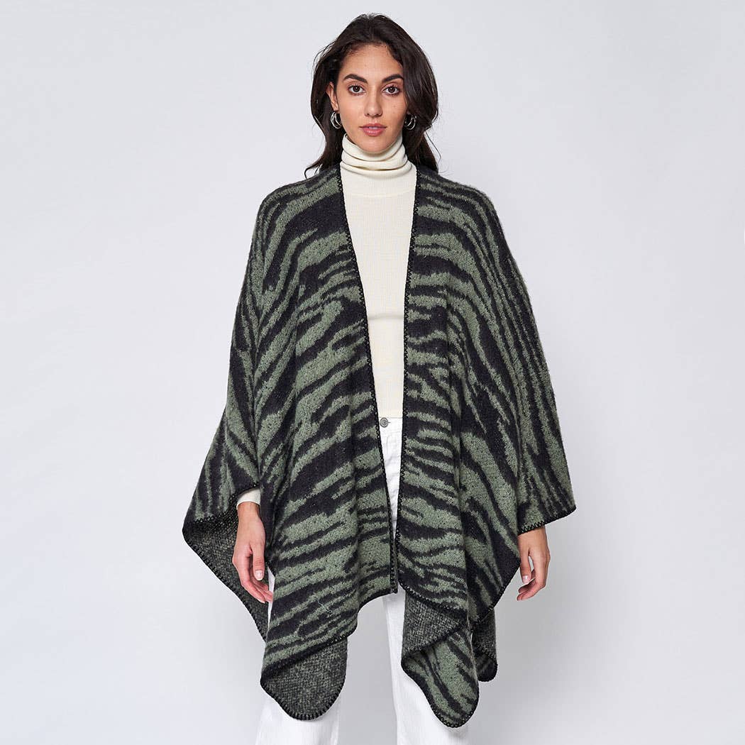 Zebra Printed Open Front Knit Kimono