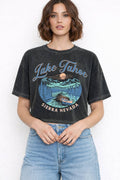 Women Lake Tahoe Graphic Print Short Sleeve Mineral Wash