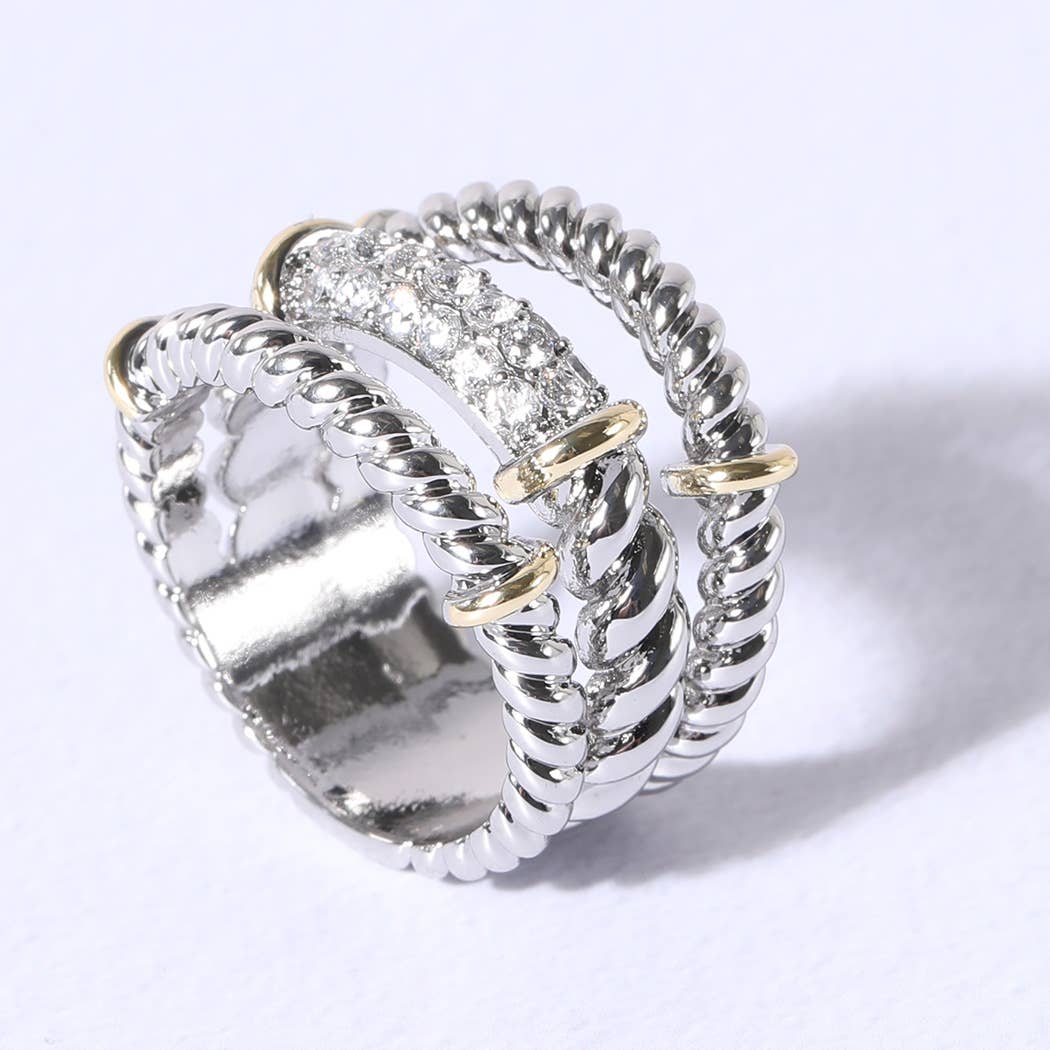 Multiple Cable Band Cubic Zirconia Rings