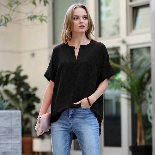 ,...._ SI-23872 Woven Airflow Split Neck Short Sleeve Top 0612