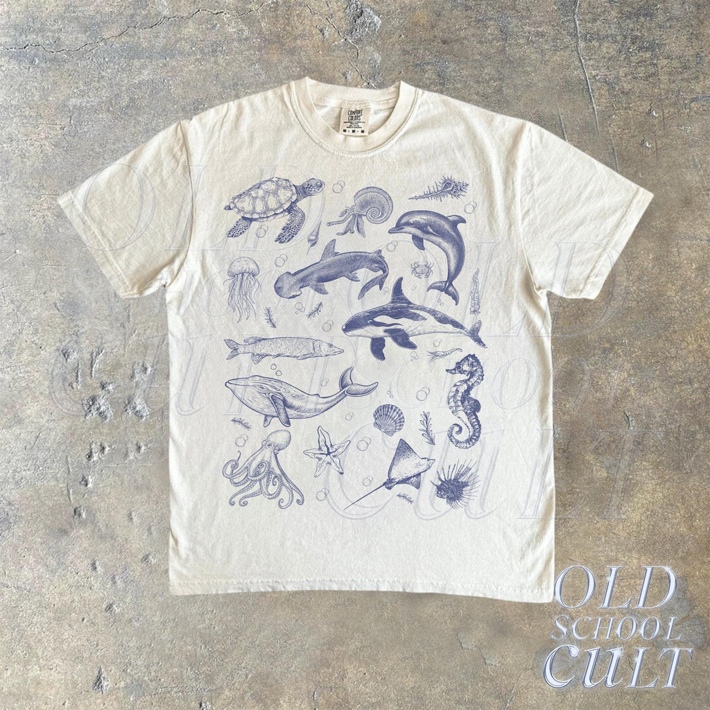 Sea Animal 90s Retro Ocean Nature Sealife Ocean Whale Orca Turtle Dolphin Shit Tee Ocean