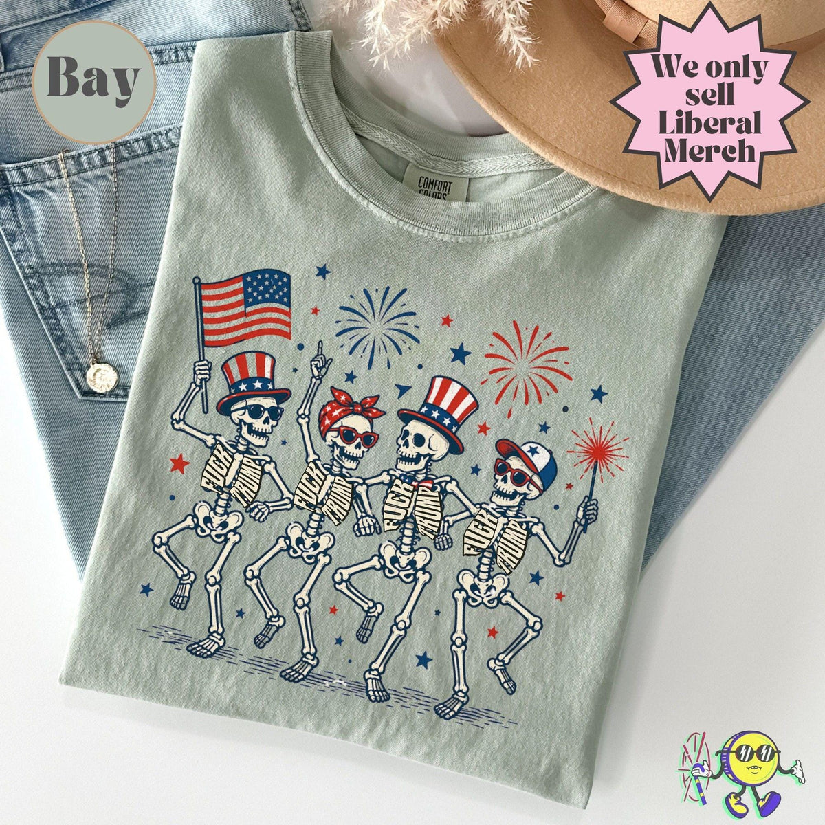 Subtle Fuck Trump Skeleton Liberal Fourth July Kings America Anti Fascism Resistance Leftist Semiquincentennial Fdt Tee