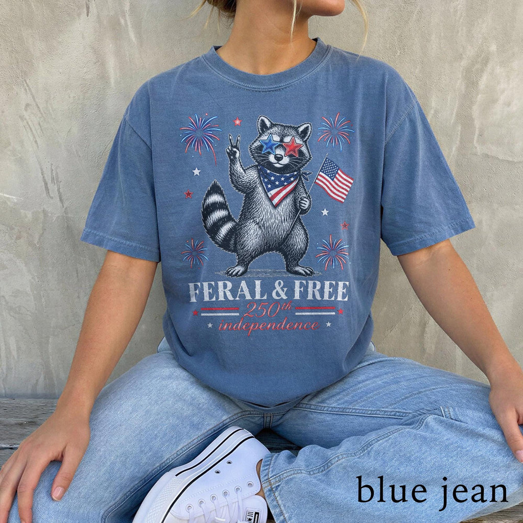 Usa 250th Anniversary Feral Free Raccoon Tee Patriotic America Comfort Colors Freedom Tee