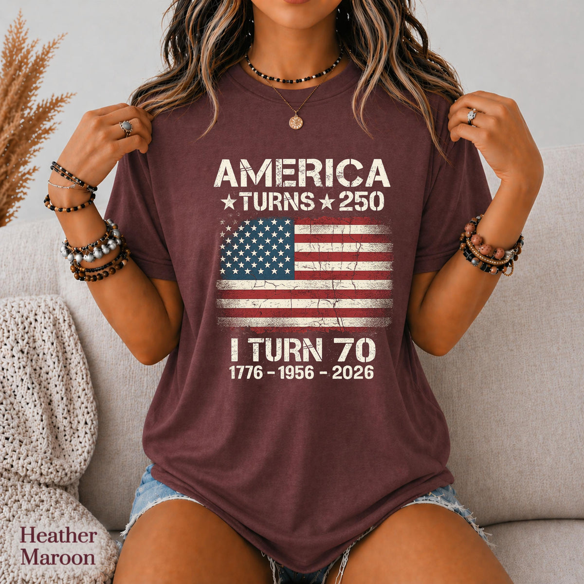 Custom America Turns 250 Turn 70 Birthday Patriotic Usa 1776-2026 Tee 70th Milestone Birthday