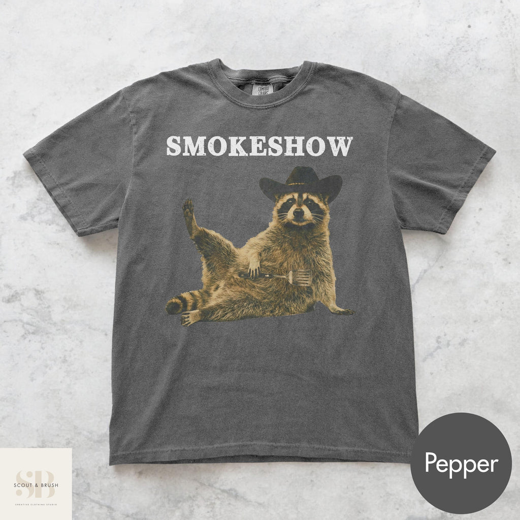 Comfort Colors Cowboy Raccoon Animal Meme Bbq Grill Raccoon Tee Silly Novelty