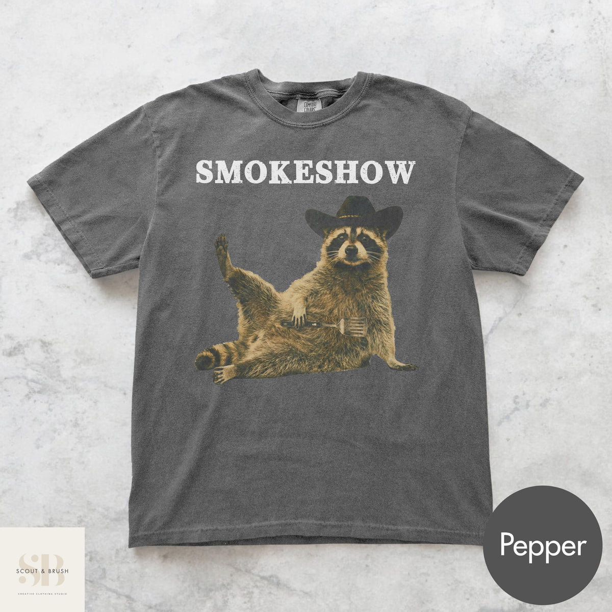 Comfort Colors Cowboy Raccoon Animal Meme Bbq Grill Raccoon Tee Silly Novelty