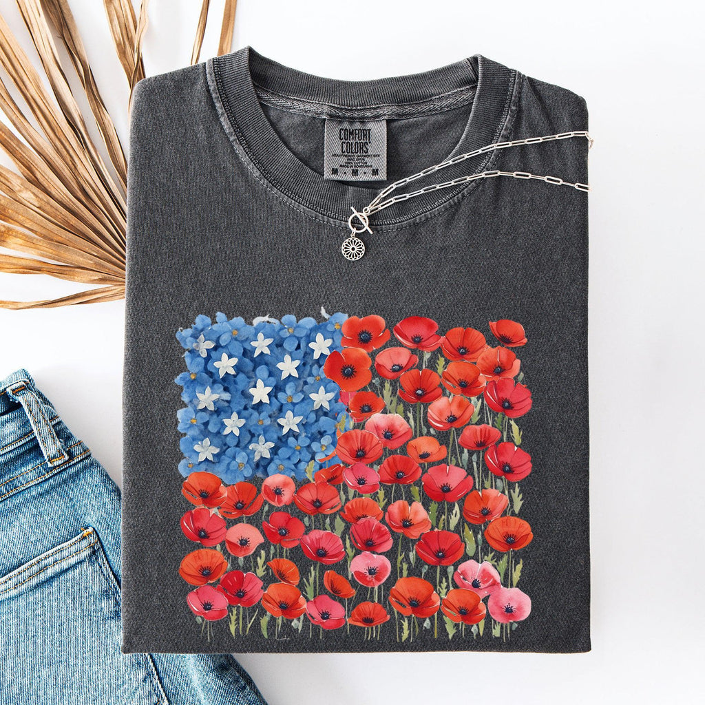 Floral Flag Usa Patriotic America 4th July Comfort Colors