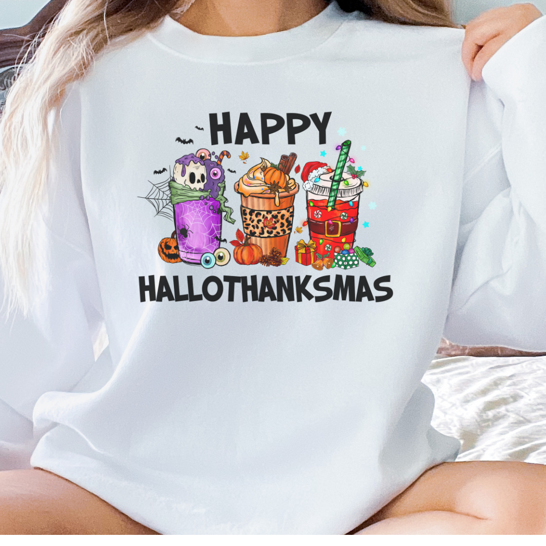 Happy Hallothanksmas Holiday Christmas Graphic Sweatshirt