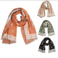 Floral Oblong Wrap Shawl Scarf W Polka Dot Border