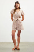 Short Sleeve Zip-Up Belted Romper
