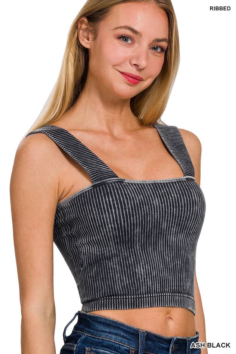 ".....Washed Rib Seamless Wide Strap Crop Tank W\ Bra Pads