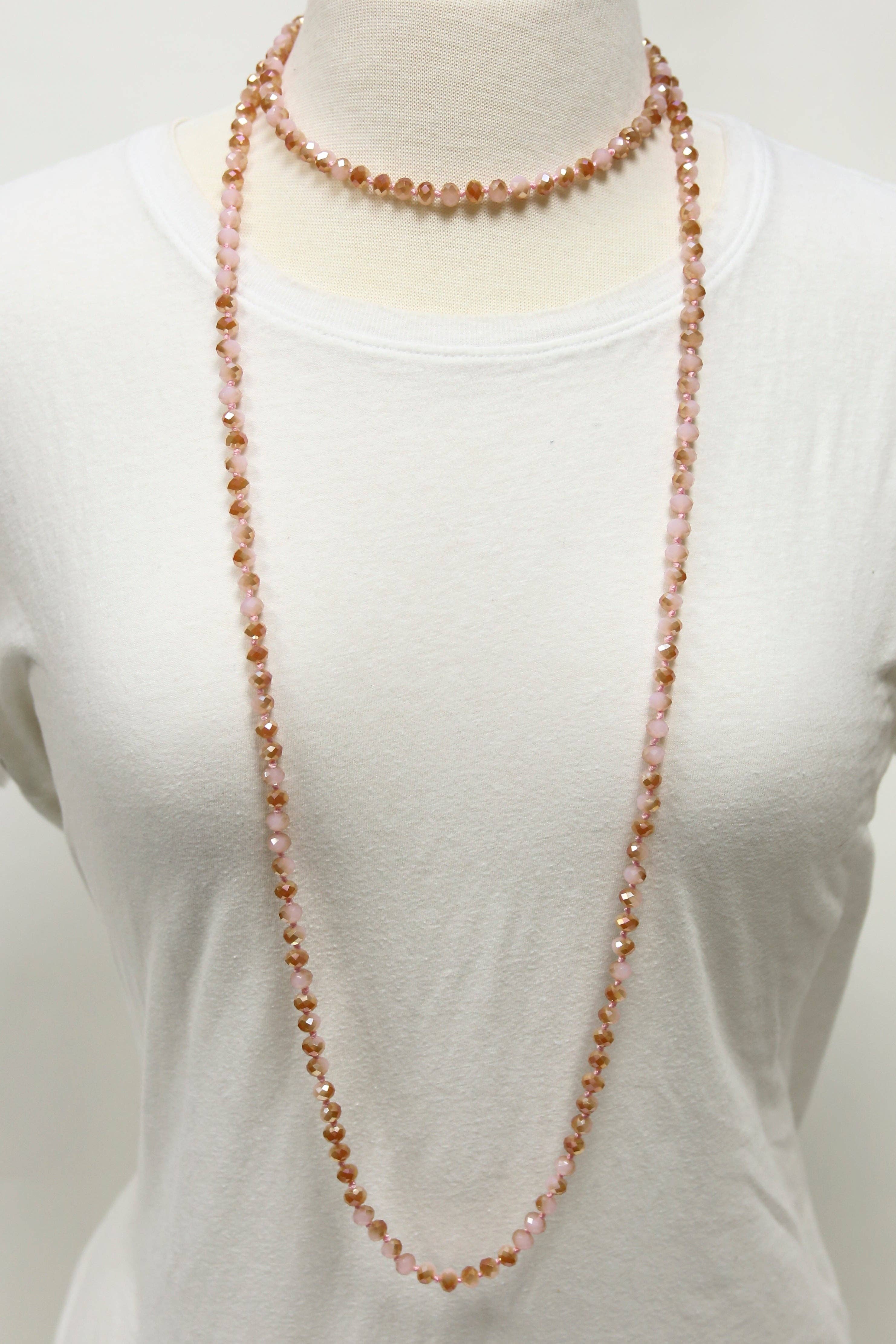 NK-2244 Pink 2-TONE 60 Hand Knotted Glass Bead Necklace