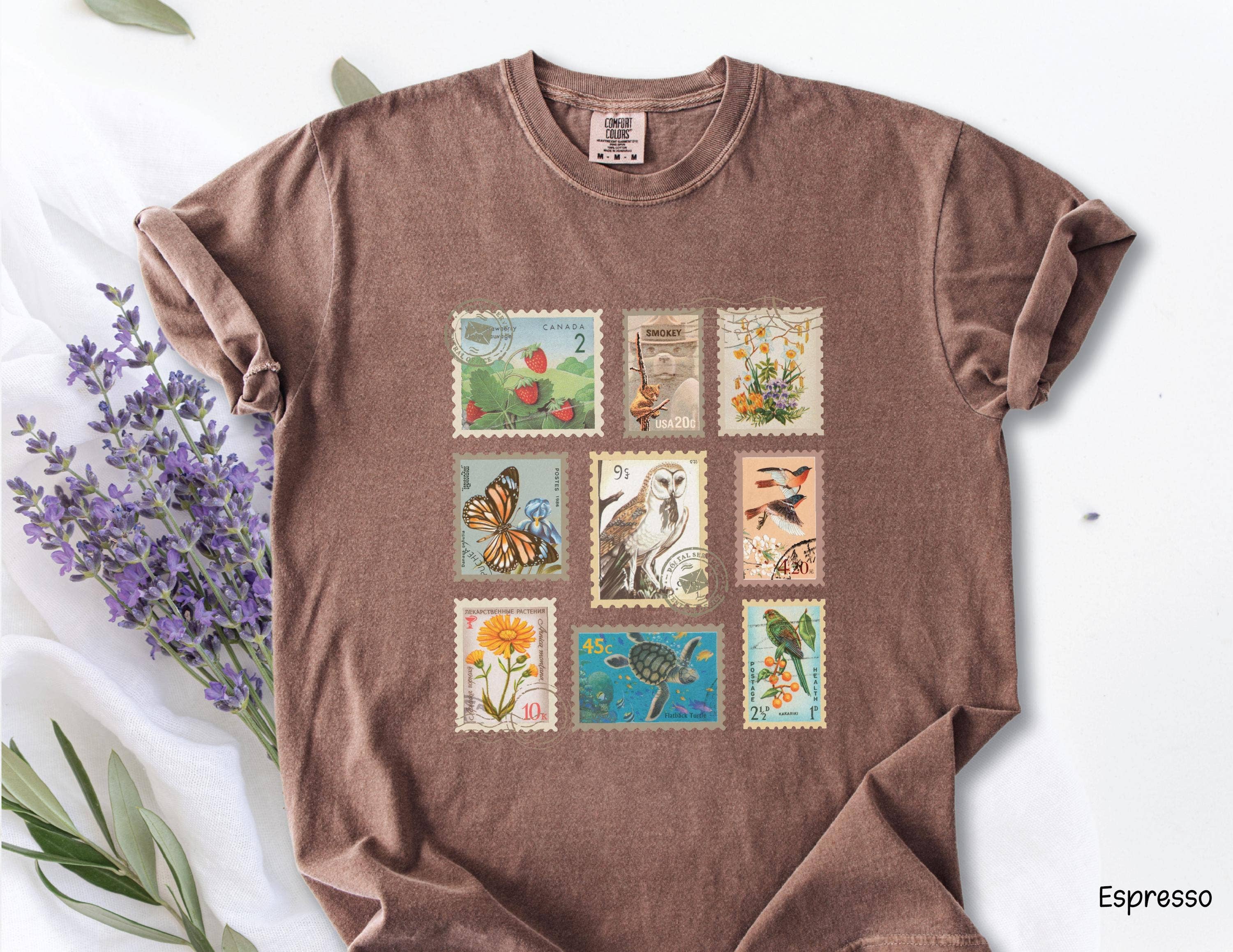 Vintage Stamp Collage Wildlife & Botanical Tee