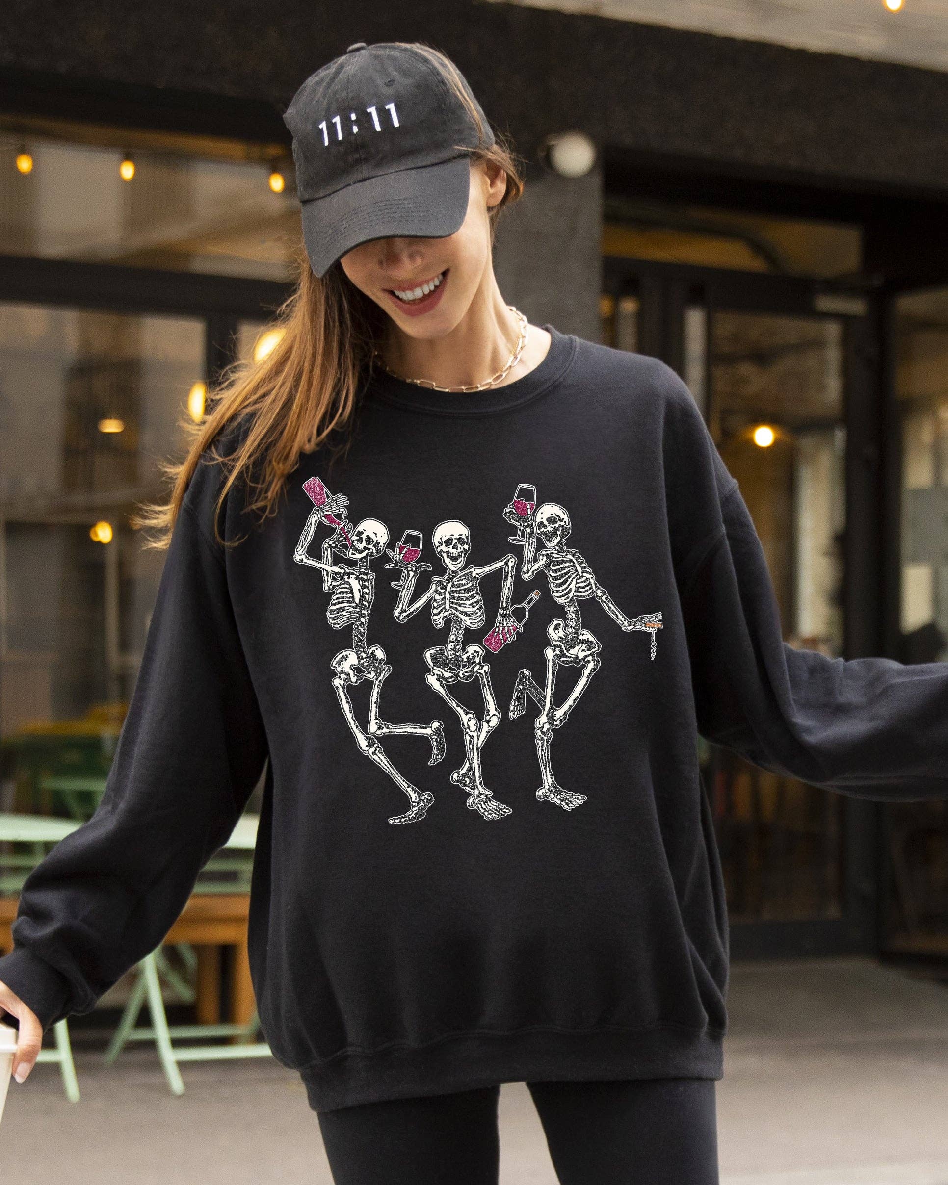 Dancing Skeletons, Wine, Funny, Ghost, Halloween Sweatshirt