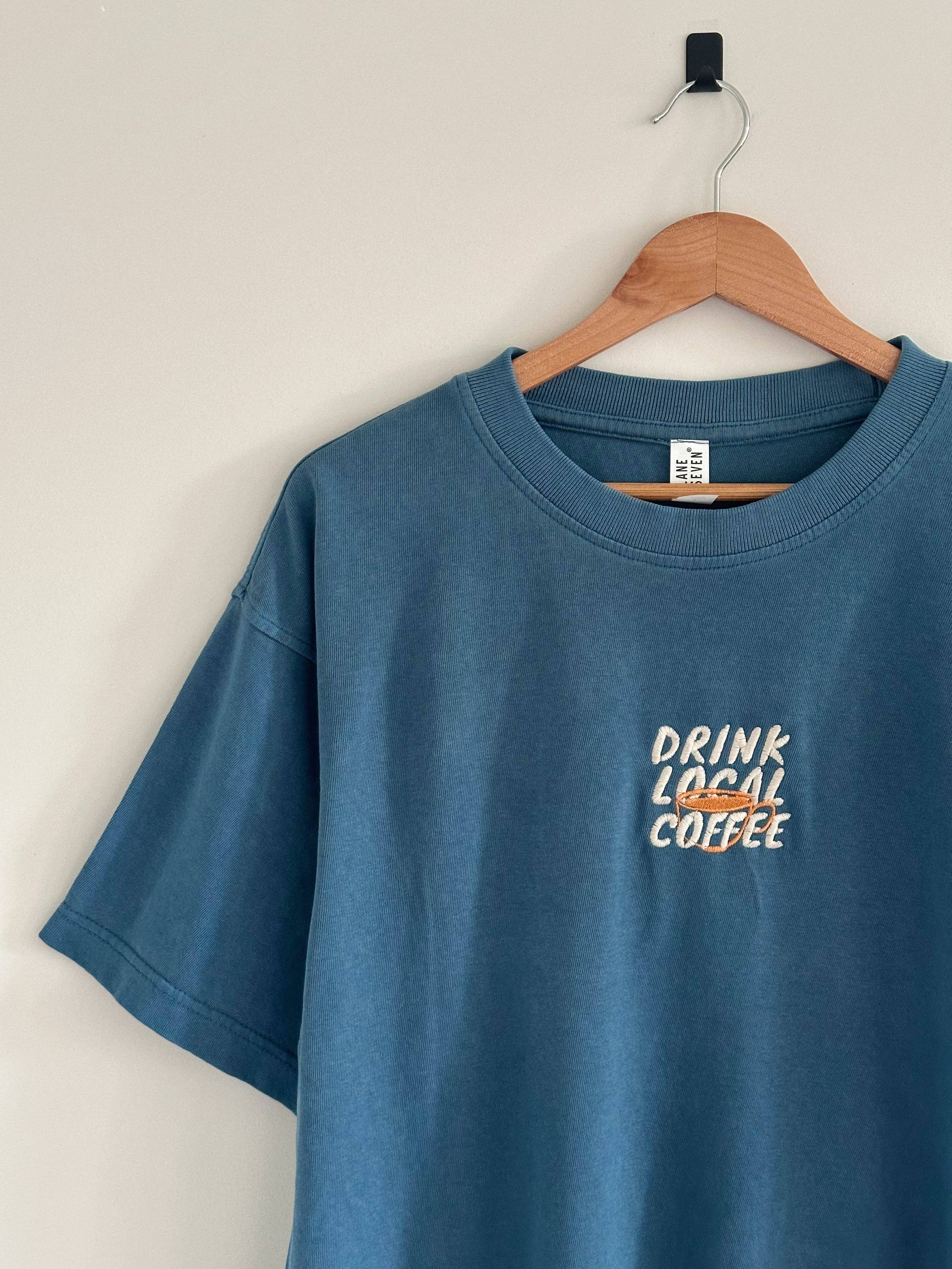 Drink Local Coffee T-Shirt - Pebble Blue